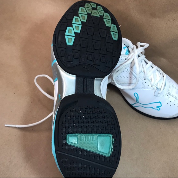 Puma White Turquoise Silver Leather Running Shoes Size 9 - Picture 15 of 16